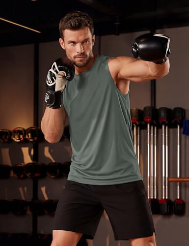 Men's UPF 50+ Quick Dry Sleeveless Muscle Shirt - Dark Grey, Large