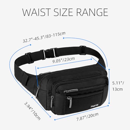 FREETOO Large Capacity Fanny Pack for Men & Women Black Waist Bag