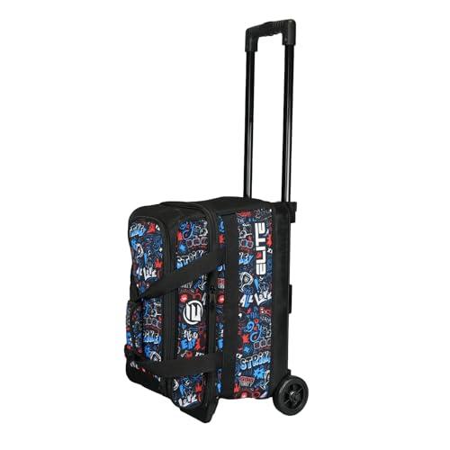 Bowling Ball Roller Bag with Wheels - Double Ball, Graffiti Print, Shoe Compartment, Extendable Handle
