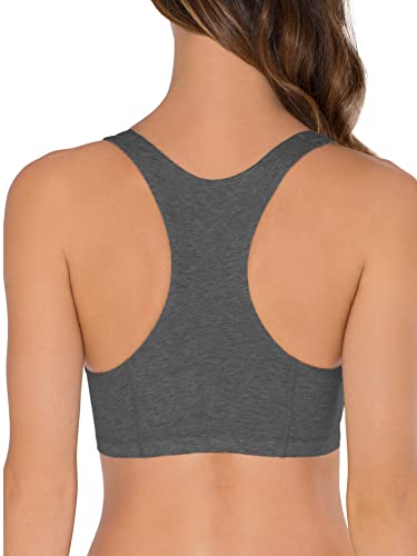 Fruit of the Loom Women's Wireless Cotton Sports Bra 3-Pack - Red Hot with Black & Charcoal, Size 38