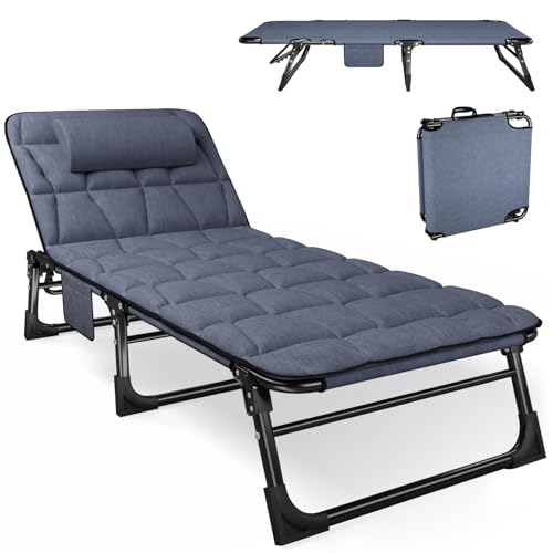 Folding Camping Cot for Adults with Adjustable Recline & Pillow - Portable Outdoor Bed