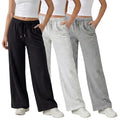 Common Stitch 3-Pack Wide Leg Fleece Sweatpants for Women - Medium, Black & Grey