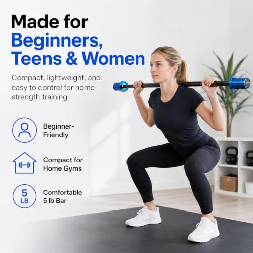 Blue 5 LB Kids Mini Barbell Bar - 4FT Olympic Plates Workout Equipment