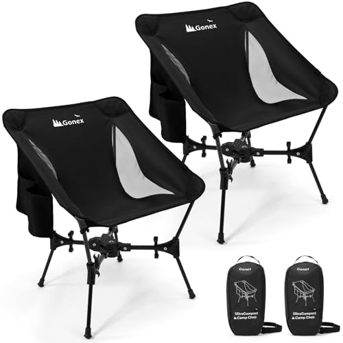 Gonex Portable Camping Chair 2-Pack Black Lightweight Collapsible Backpacking Seat
