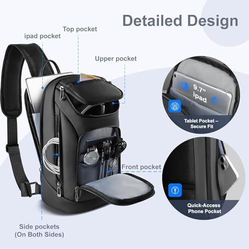Men's Water-Resistant Sling Bag - Black, Compact Crossbody for Daily Use