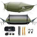 Night Cat Army Green Flat Lay Camping Hammock Tent with Mosquito Net & Rainfly, Supports 330LBS