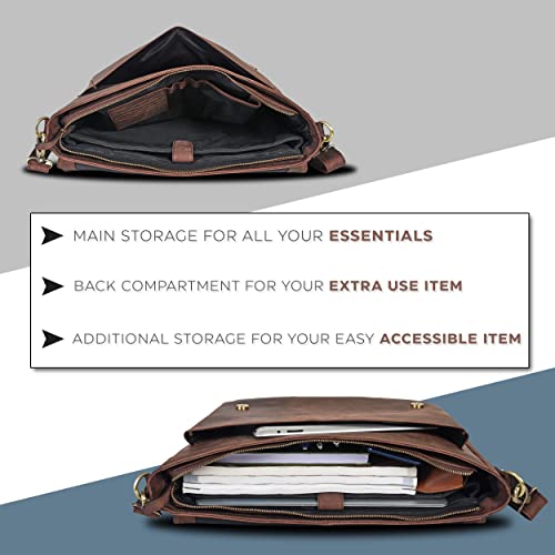 Oak Leathers Walnut Leather Laptop Messenger Bag with Diary - Unisex Office Crossbody Briefcase