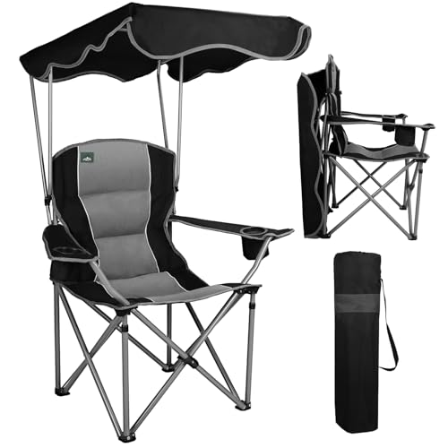 Folding Camping Chair with Canopy Shade - Portable Outdoor Beach & Travel Seat