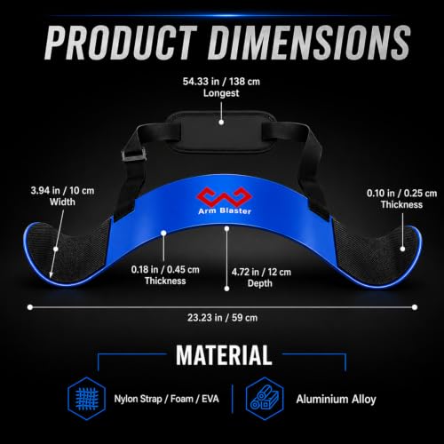 Arm Blaster Bicep Curl Isolator with Neoprene Padding - Adjustable Aluminum Arm Trainer, Blue