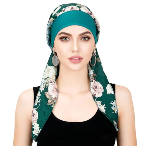 Lightweight Chemo Headwear for Women with Floral Green Head Scarf - Silky Soft Turban