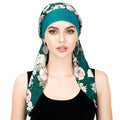 Lightweight Chemo Headwear for Women with Floral Green Head Scarf - Silky Soft Turban