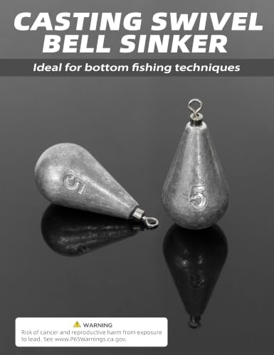 Bluewing Casting Swivel Bell Sinkers Fishing Weights 8oz 2 Pack - Saltwater Drop Shot Lead