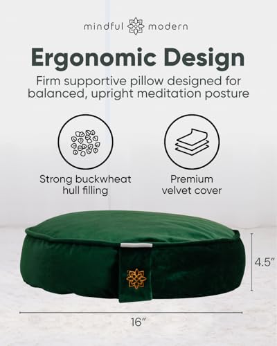 Emerald Velvet Meditation Cushion - Buckwheat Hull Support Floor Pillow with Removable Cover