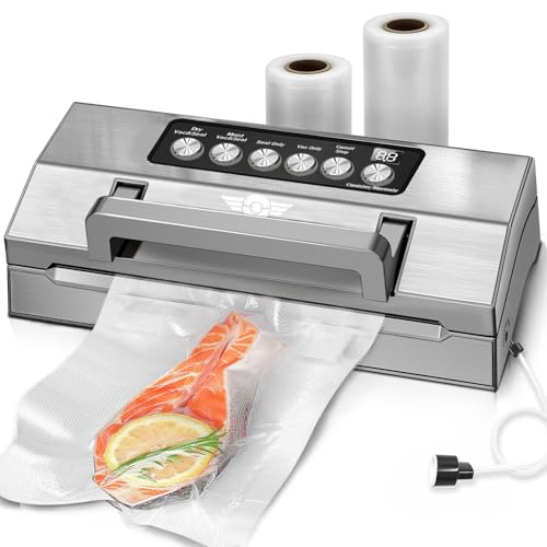 POWOT Grey Fully Automatic Food Vacuum Sealer with Double Heat Seal & Built-in Cutter