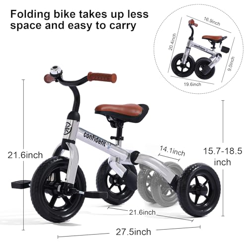 Toddler Tricycle 3-in-1 Folding Bike for 2-5 Years Glitter Silver