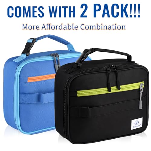 Kids Insulated Lunch Box Set - Blue & Black 2 Pack for School & Travel