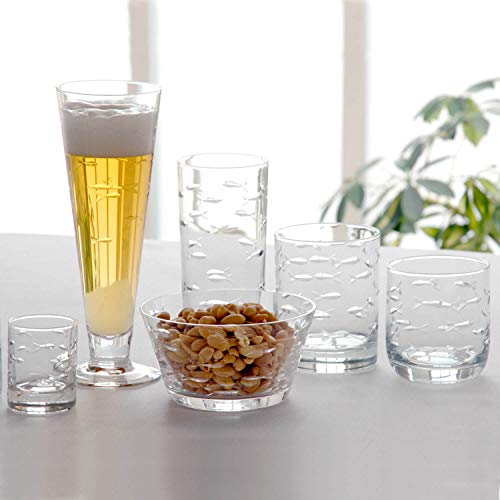 13oz Double Old Fashioned Whiskey Glass Set of 4 - Fish Design, Lead-Free, Engraved, Made in USA