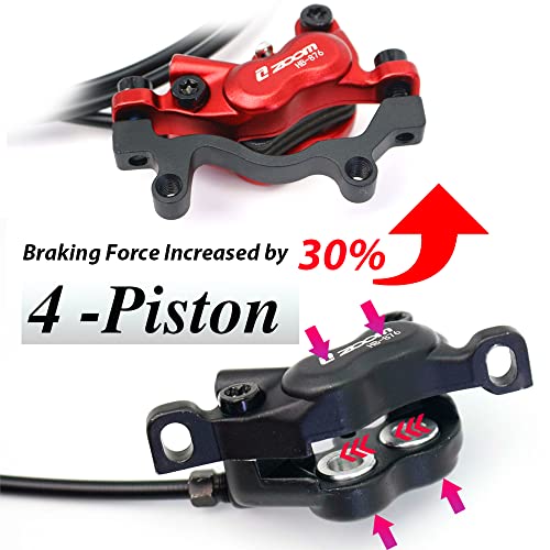 JFOYH ZM3000 Red 4-Piston Hydraulic Disc Brake Set for Mountain Bike, Front & Rear with 160mm Rotors, Pre-Bled with Left-Front & Right-Rear Levers