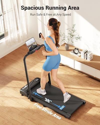 THERUN Under Desk Walking Treadmill with Foldable Handle Bar — Black / Remote Control