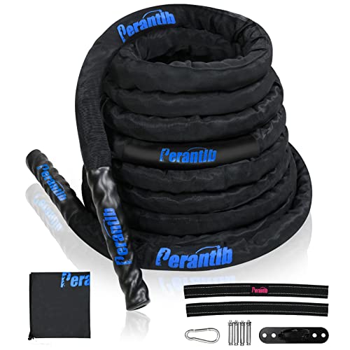 Heavy Battle Rope with Wear-Resistant Nylon Sleeve - 1.5 Inch x 50 Ft Home Gym Fitness