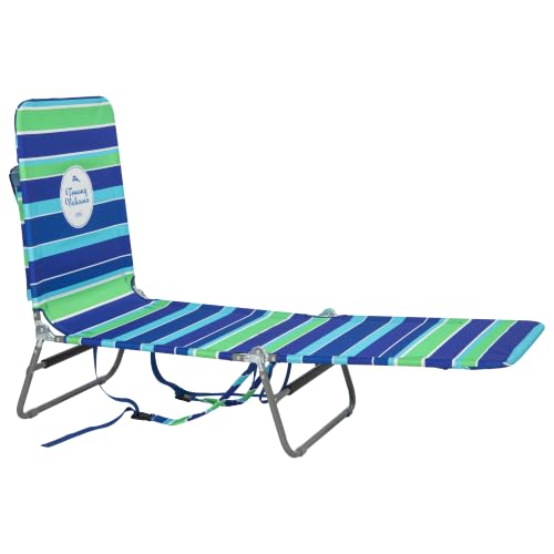 Lay Flat Folding Beach Lounge Chair Backpack Style Blue Green Stripe