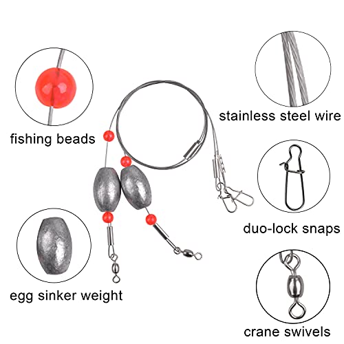 8pcs Flounder Saltwater Fishing Rigs with Stainless Steel Wire Leader - 1/2oz