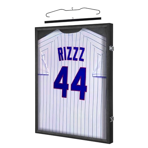 Jersey Display Case Shadow Box Large - IHEIPYE Jersey Frame with Locks, 31.25 x 23.25 in - Black (Variation: Standard Jersey-Silver Lock-1 Pack)