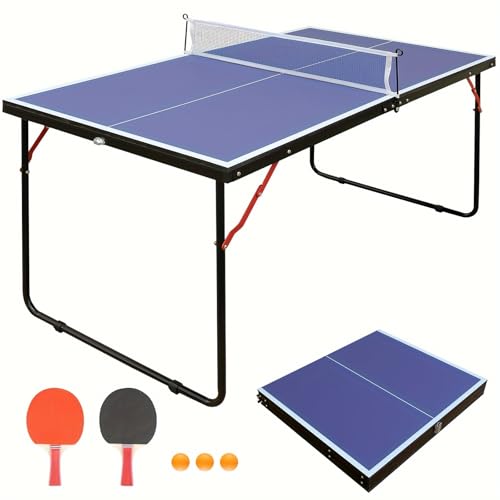 Blue 54x30 Inch Foldable Mini Ping Pong Table - 4.5FT Indoor/Outdoor Game Set
