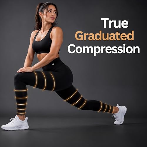CompressionZ Women's High Waisted Compression Leggings with Pockets - Black, Large