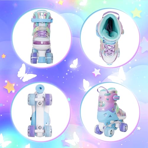 Nattork Kids Adjustable Purple Roller Skates for Girls & Boys with Light-Up Wheels, Butterfly Design, 4 Sizes