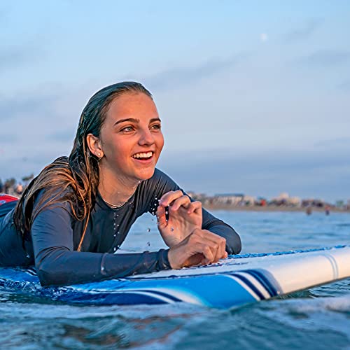 WaveStorm 7ft Classic Soft Top Foam Surfboard - Beginner & All Levels Complete Set with Fins & Leash - Blue Pinline (Surfboard)