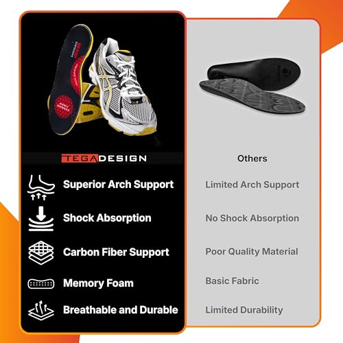 TEGA Women 14-15 / Men 12.5-14 Carbon Fiber Insole with Arch Support for Plantar Fasciitis & Sports