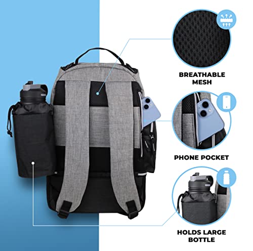 Gray Flight Level Disc Golf Backpack with Insulated Cooler - Large Capacity Up to 20 Discs