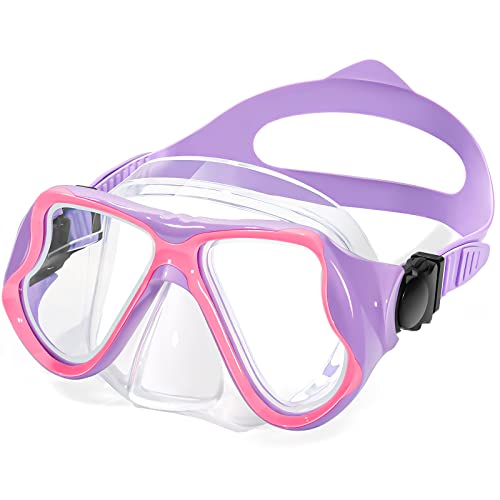 Kids Swim Goggles with Tempered Glass Lenses 180° View and Nose Cover - Purple (1pcs)