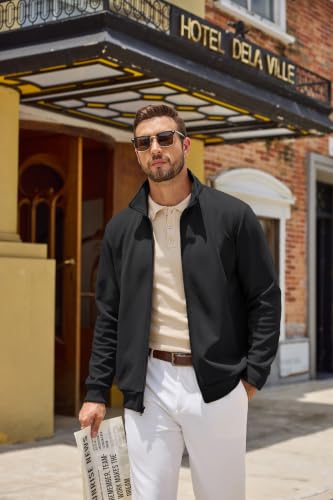 Men's Zip Up Sweatshirt Casual Lightweight Jacket Large Black