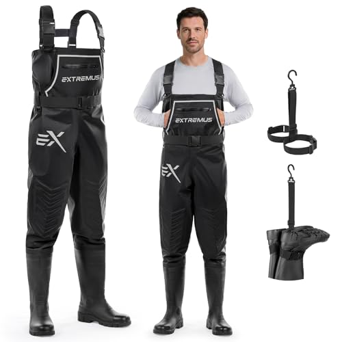 Extremus KastKing MarshPro Waterproof Fishing Waders with Boots - Size 10, Black