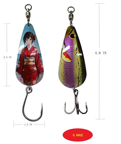 Spinner Spoon Fishing Lures Kit B-5PCS with 3D Eyes & Treble Hooks - Saltwater & Freshwater
