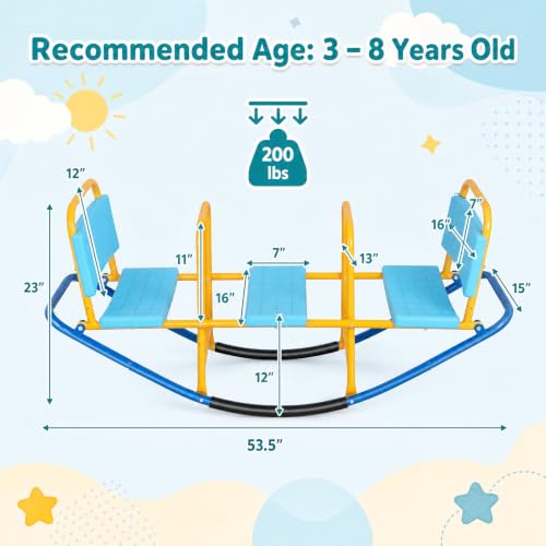 Blue Costzon 2-in-1 Kids Seesaw & Rocking Chair, Outdoor Toddler Playground Equipment