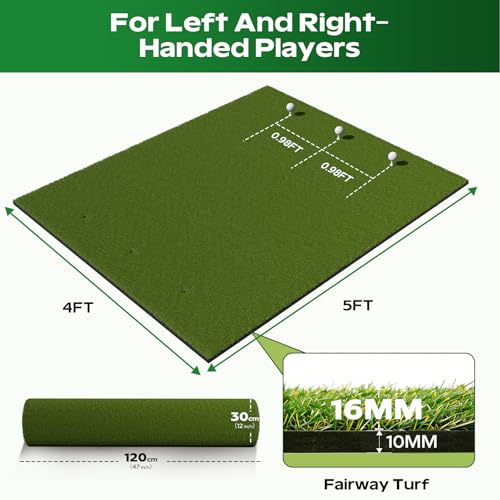 RIKADE 5 x 4 ft Golf Hitting Mat with Dual-Turf & Ball Tray - Indoor/Outdoor Practice