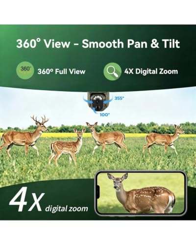Cellular Trail Camera 2K PTZ Live View 4G LTE Solar Pack - Green