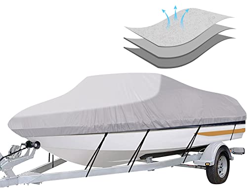 Trailerable Boat Cover 20-23 Ft Waterproof Heavy Duty V-Hull Fish & Ski Cover with Storage Bag - Silver / 20'-23' Long, 100" Wide