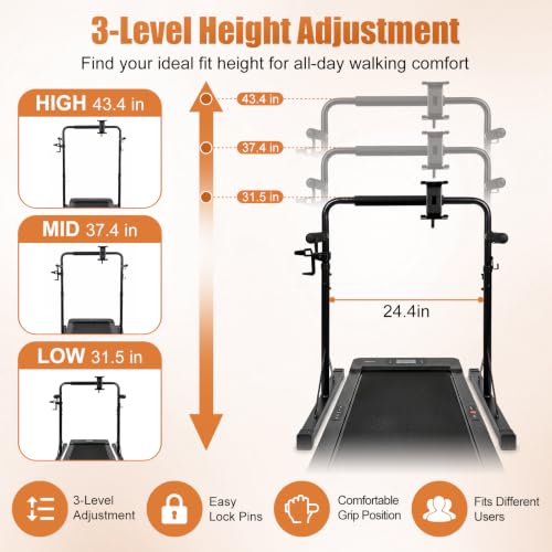 Walking Pad Handle Bar Black with Adjustable Height & Phone Holder