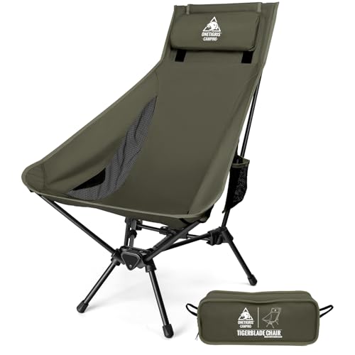 ONETIGRIS Tigerblade High Back Camping Chair with Pillow, Widened Seat, Ranger Green