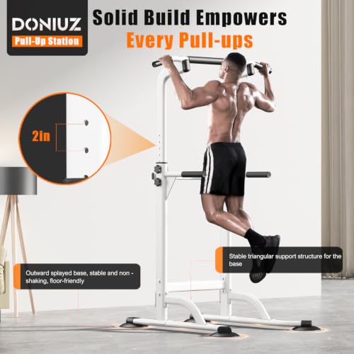 White Power Tower Pull Up Bar & Dip Station - Multi-Function Home Gym