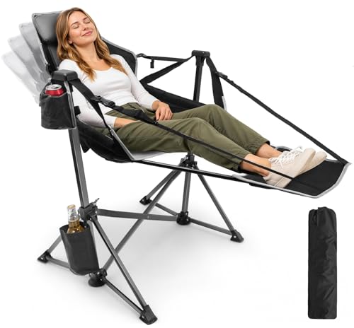 Hopperan Camping Hammock Chair with Footrest - Heavy Duty Swing Seat 400 lbs - Black - 1 Pack
