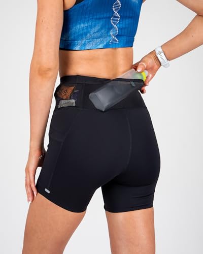 FlipBelt Women's Running Compression Shorts with Built-in Belt - Small, Ouray Black 6in