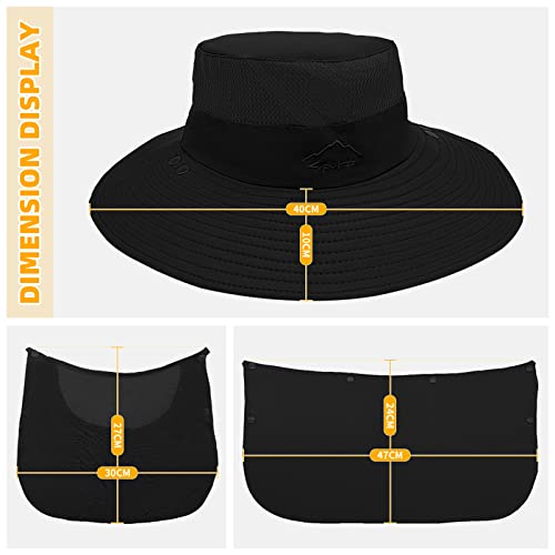 Men's Sun Protection Fishing Hat with Removable Neck Flap Face Cover - Black