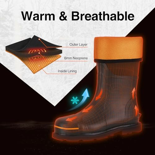 Men's Waterproof Rubber Work Boots with Steel Toe & Shank - Black, Size 12