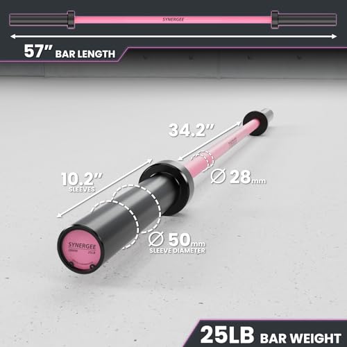 Synergee 25LB Pink Olympic Barbell - 350lb Capacity for Weightlifting