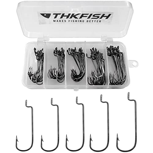Offset Worm Hooks 100PCS - 5 Sizes for Soft Plastic Lures, Salt & Freshwater Fishing
